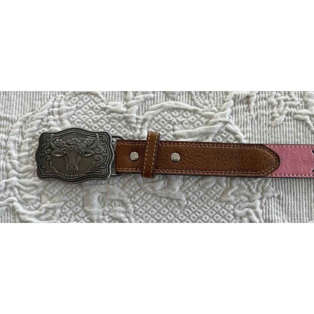 Catchfly Western Studio Belt & Buckle Cow Floral Cutouts Shimmer 2108BE2 Medium